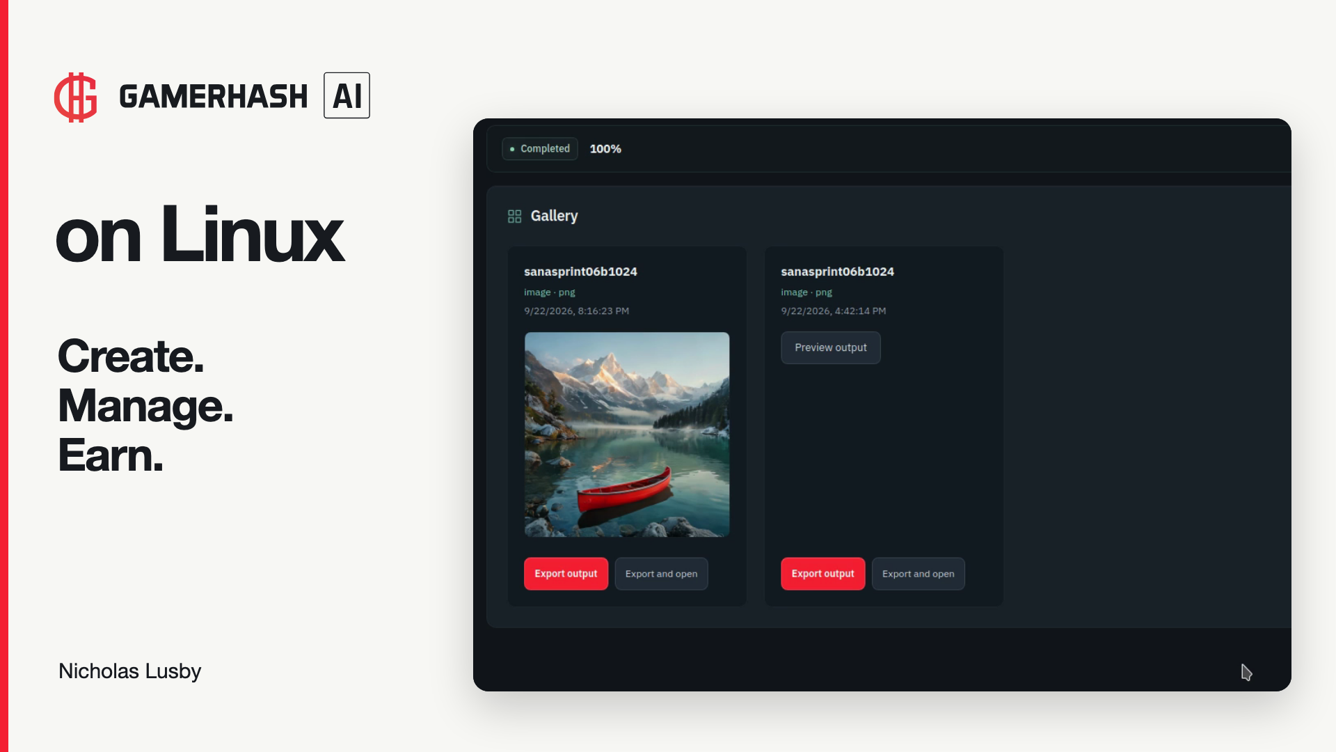 The working GamerHash AI on Linux desktop interface, with model and runtime controls